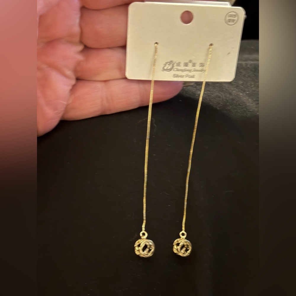 Earrings-Threads Dangle Bar Through Long Chain Earrings